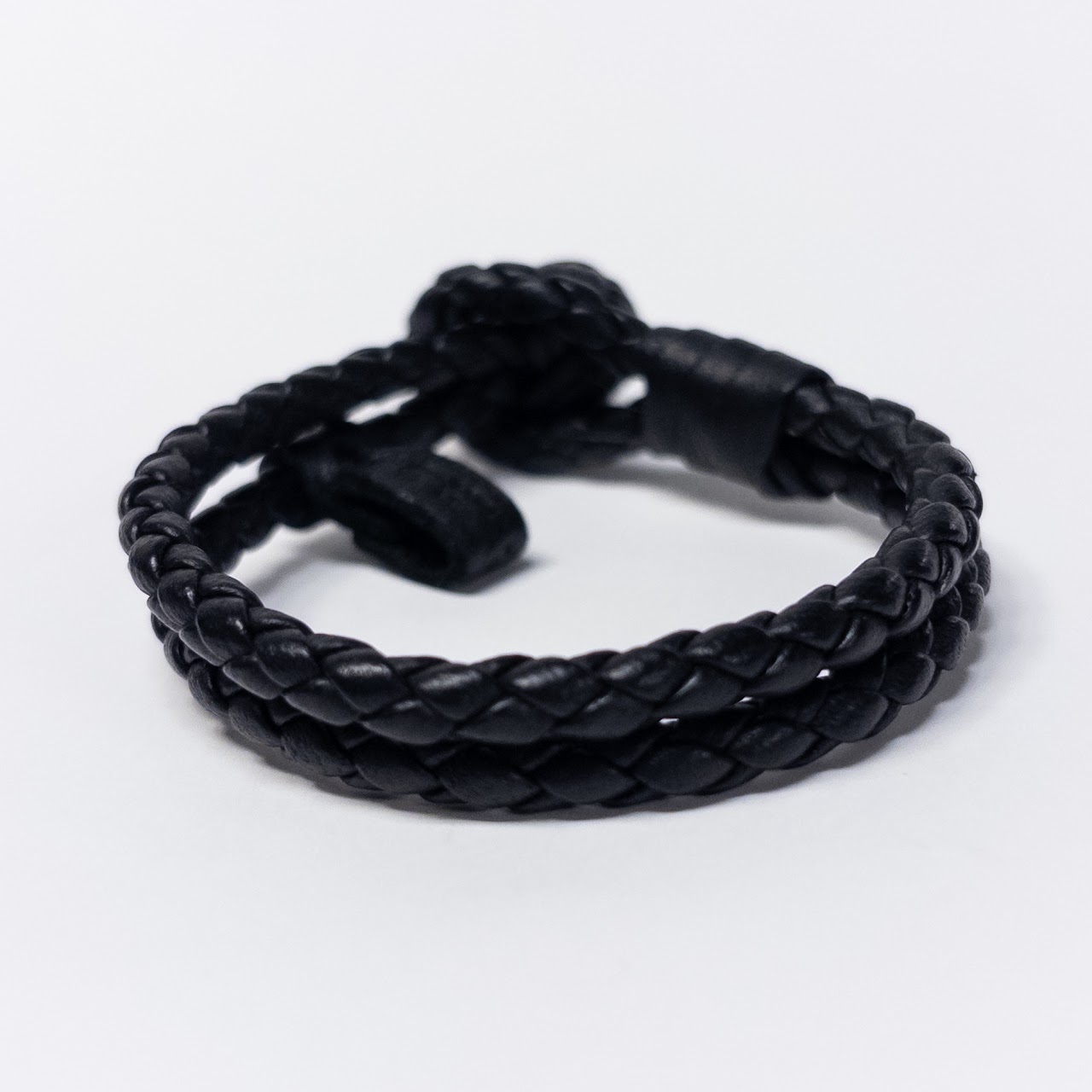 Bottega Veneta Intrecciato Woven Leather Bracelet in Black