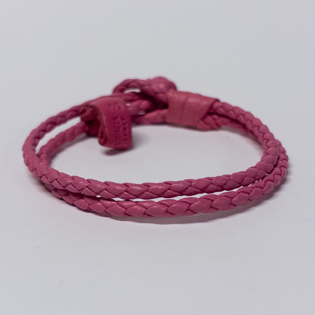 Bottega Veneta Intrecciato Woven Leather Narrow Bracelet in Pink