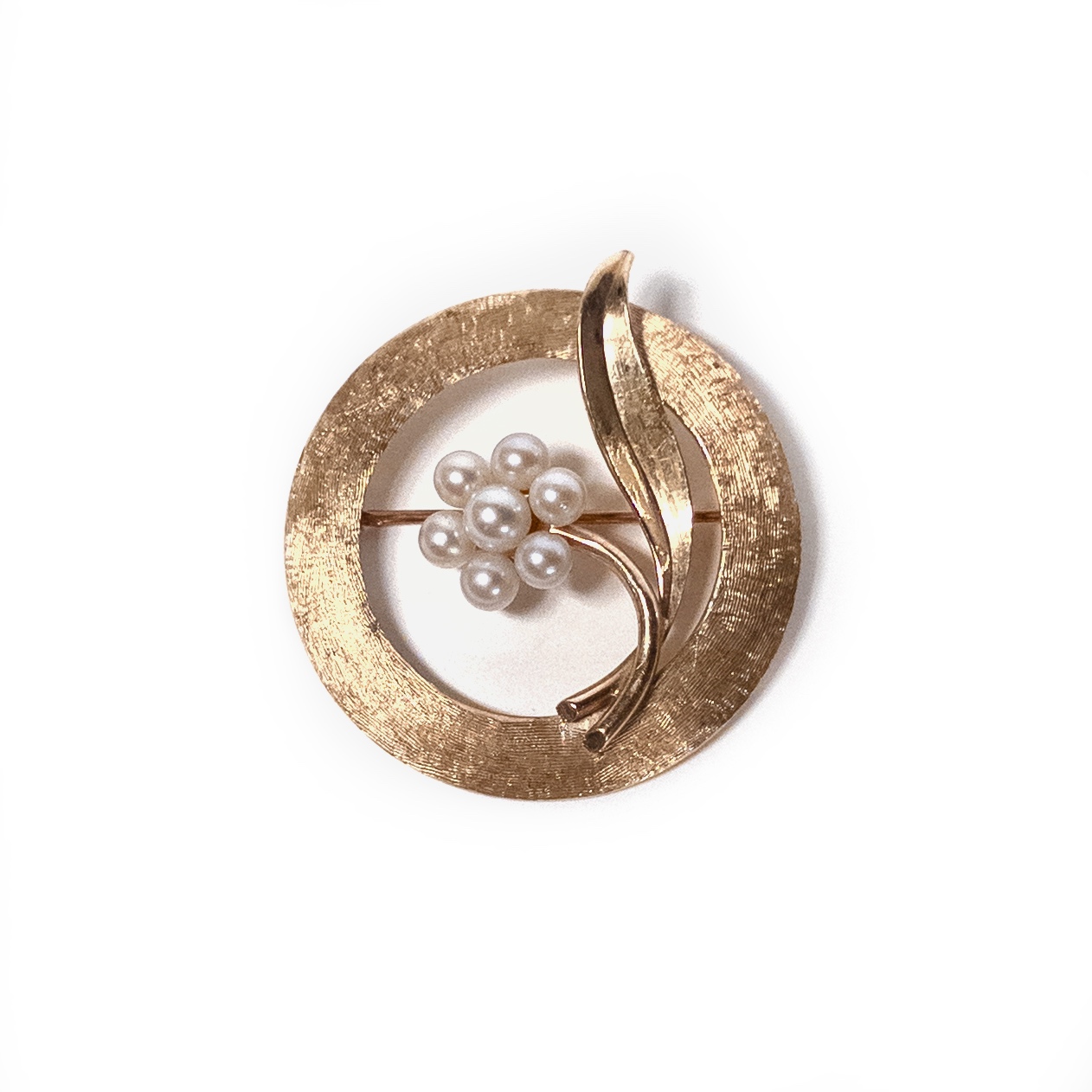 14K Gold and Pearl Vintage Floral Wreath Brooch