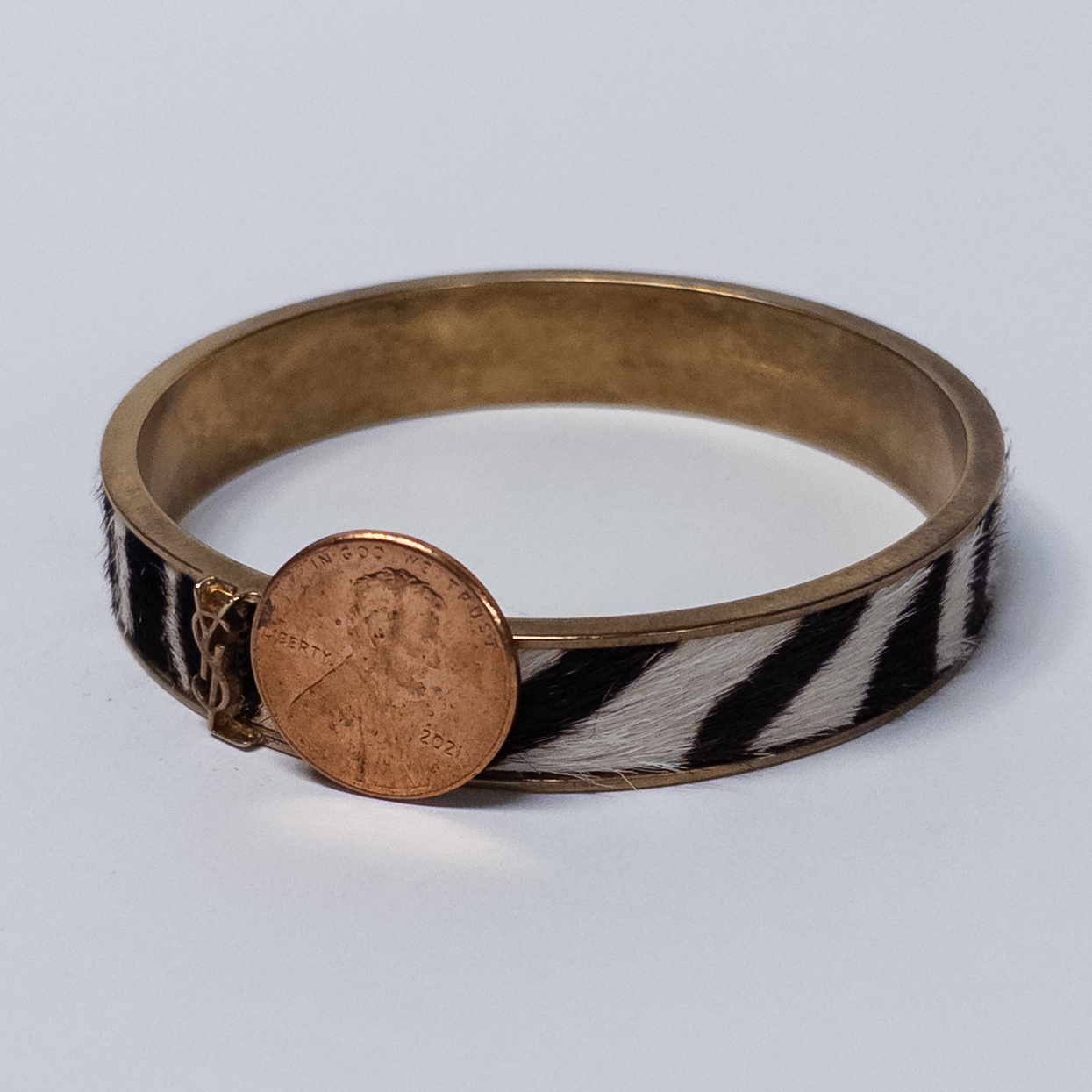 YSL Saint Laurent Faux Zebra Pony Hair Bangle Bracelet