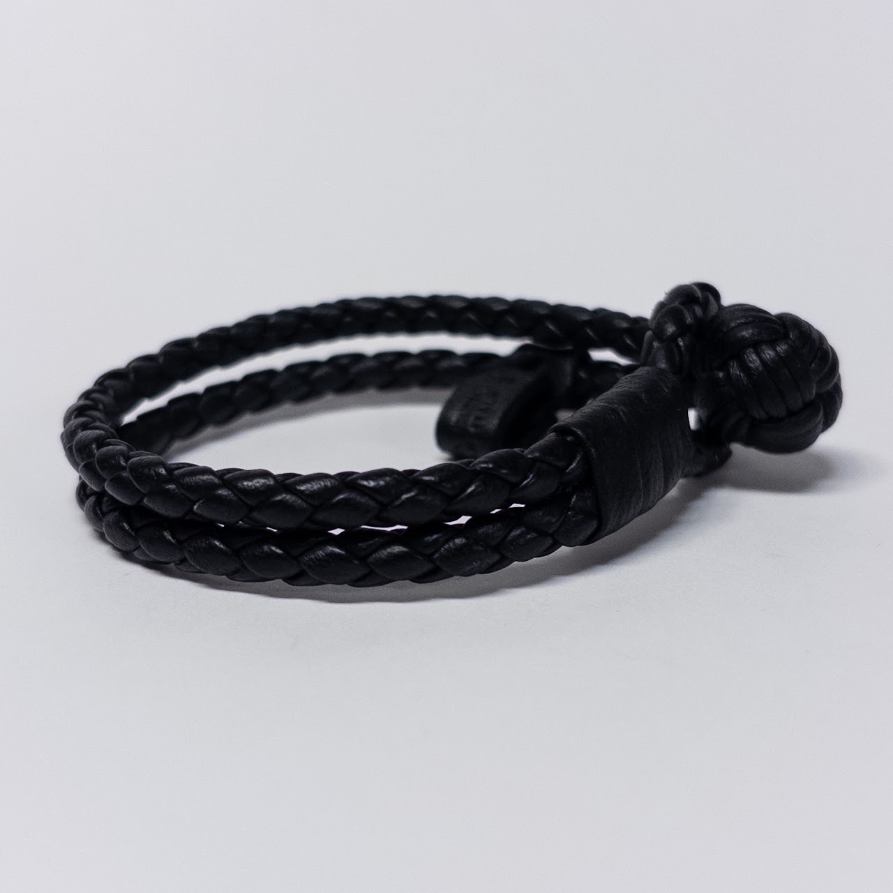 Bottega Veneta Intrecciato Woven Leather Bracelet in Black