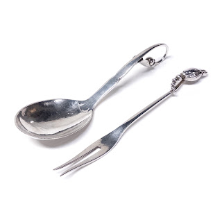 Georg Jensen Sterling Silver Cocktail Fork and Sugar Spoon Duo