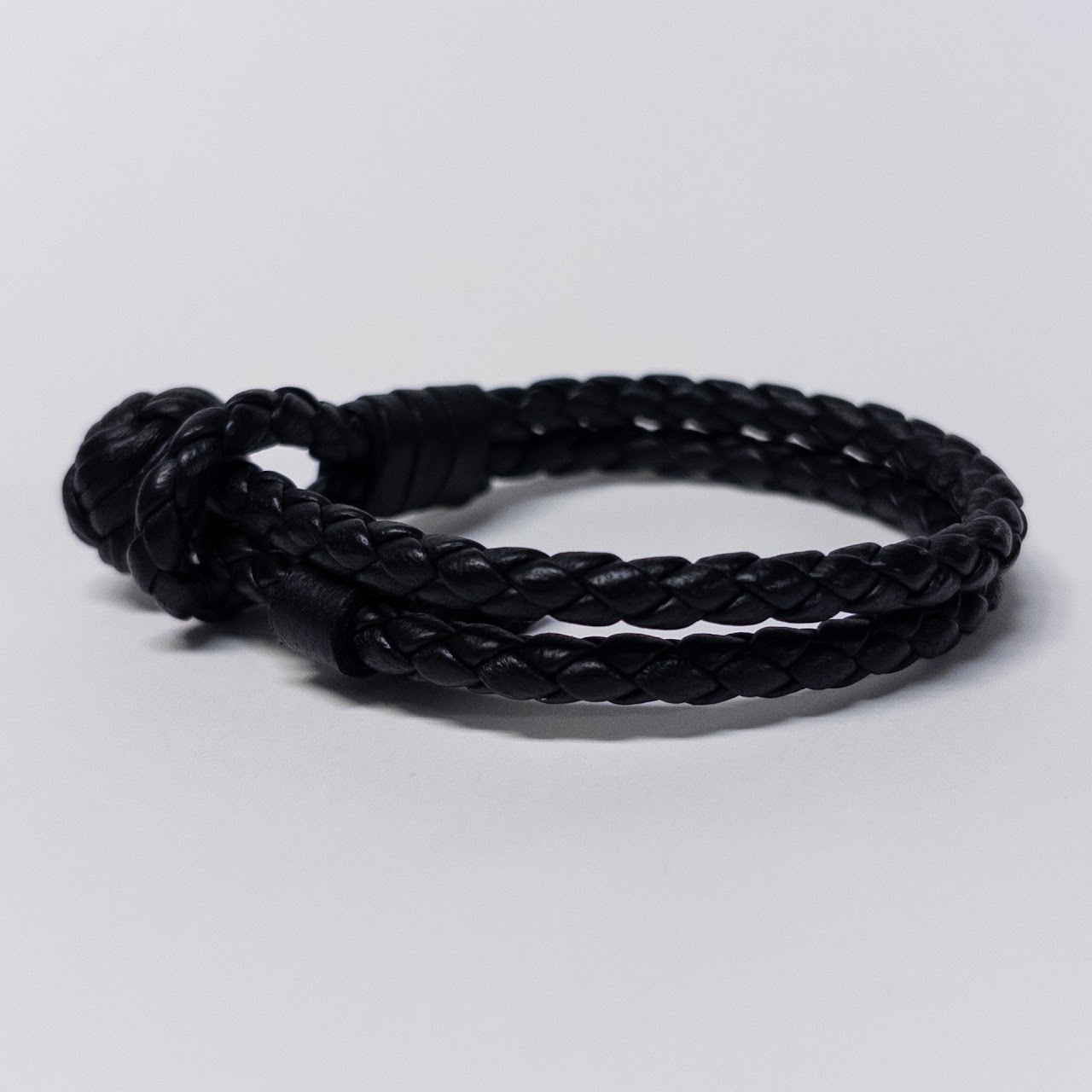 Bottega Veneta Intrecciato Woven Leather Bracelet in Black