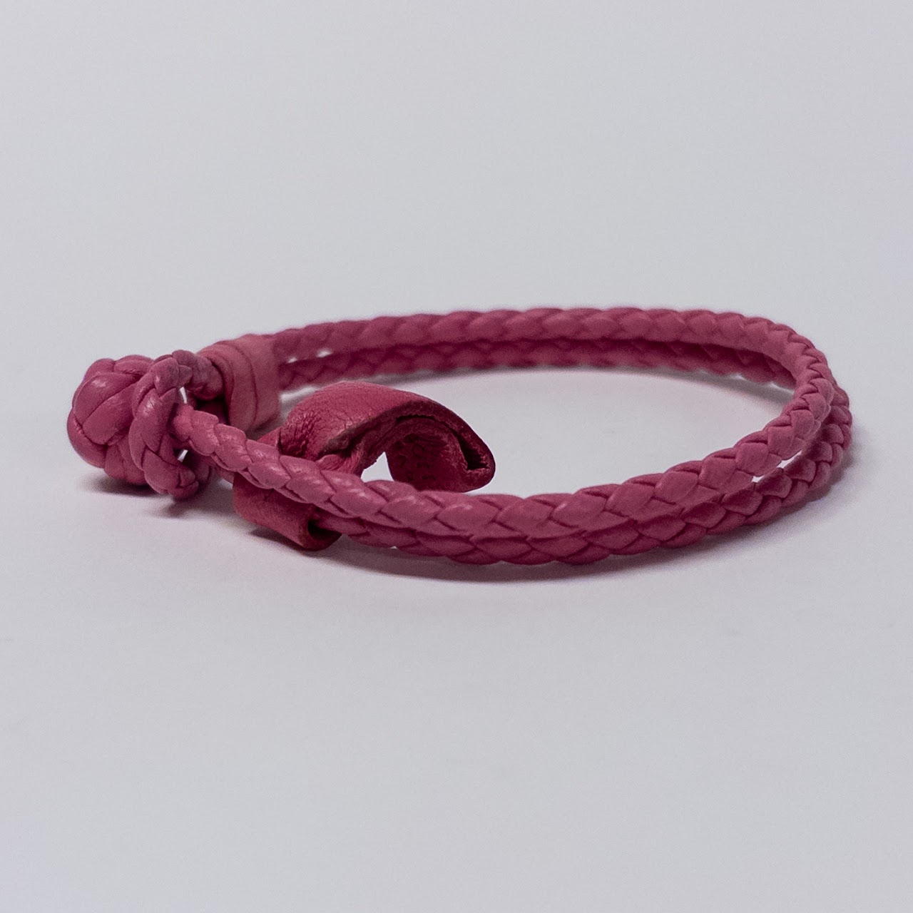 Bottega Veneta Intrecciato Woven Leather Narrow Bracelet in Pink