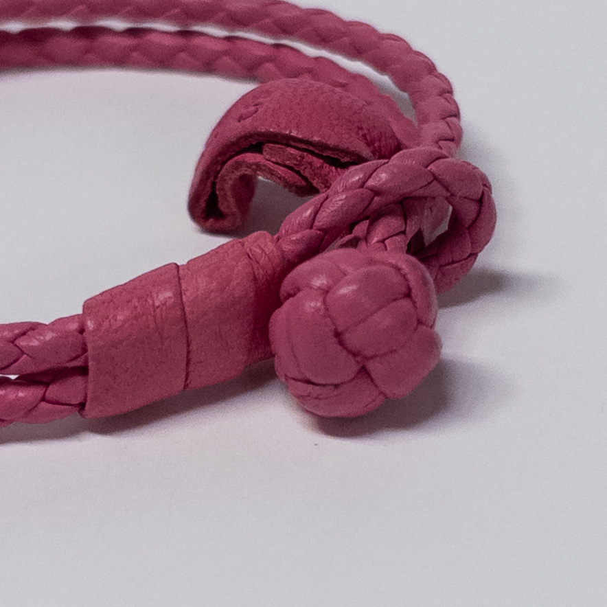 Bottega Veneta Intrecciato Woven Leather Narrow Bracelet in Pink