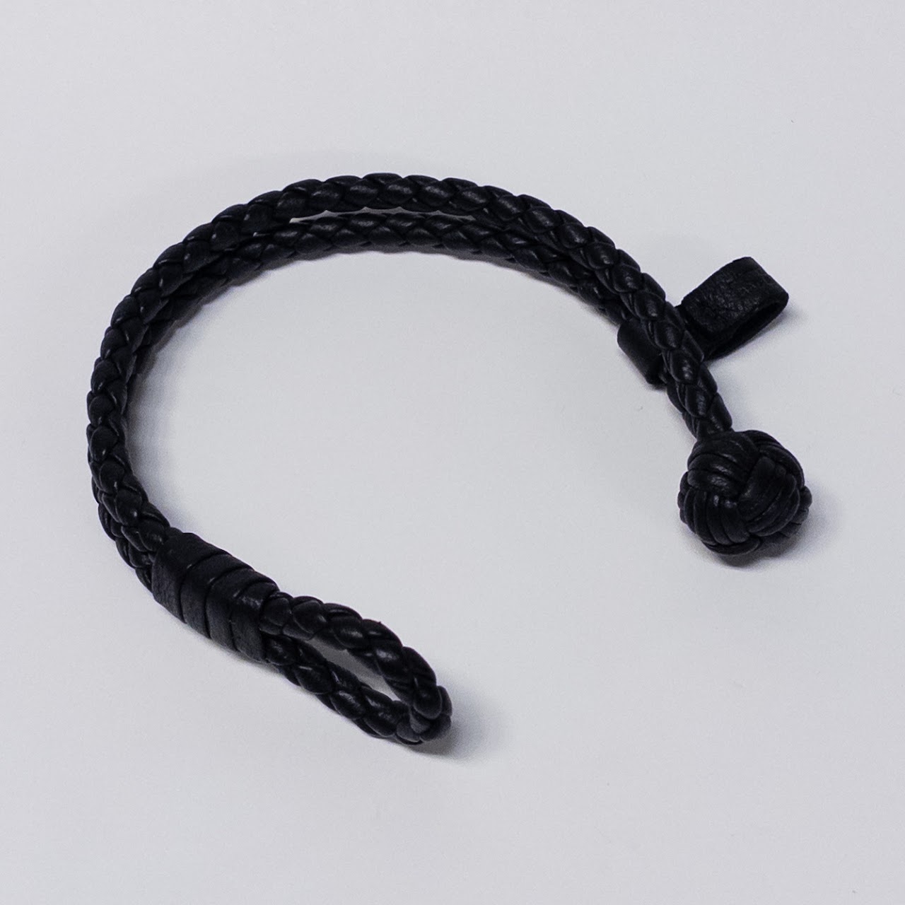 Bottega Veneta Intrecciato Woven Leather Bracelet in Black