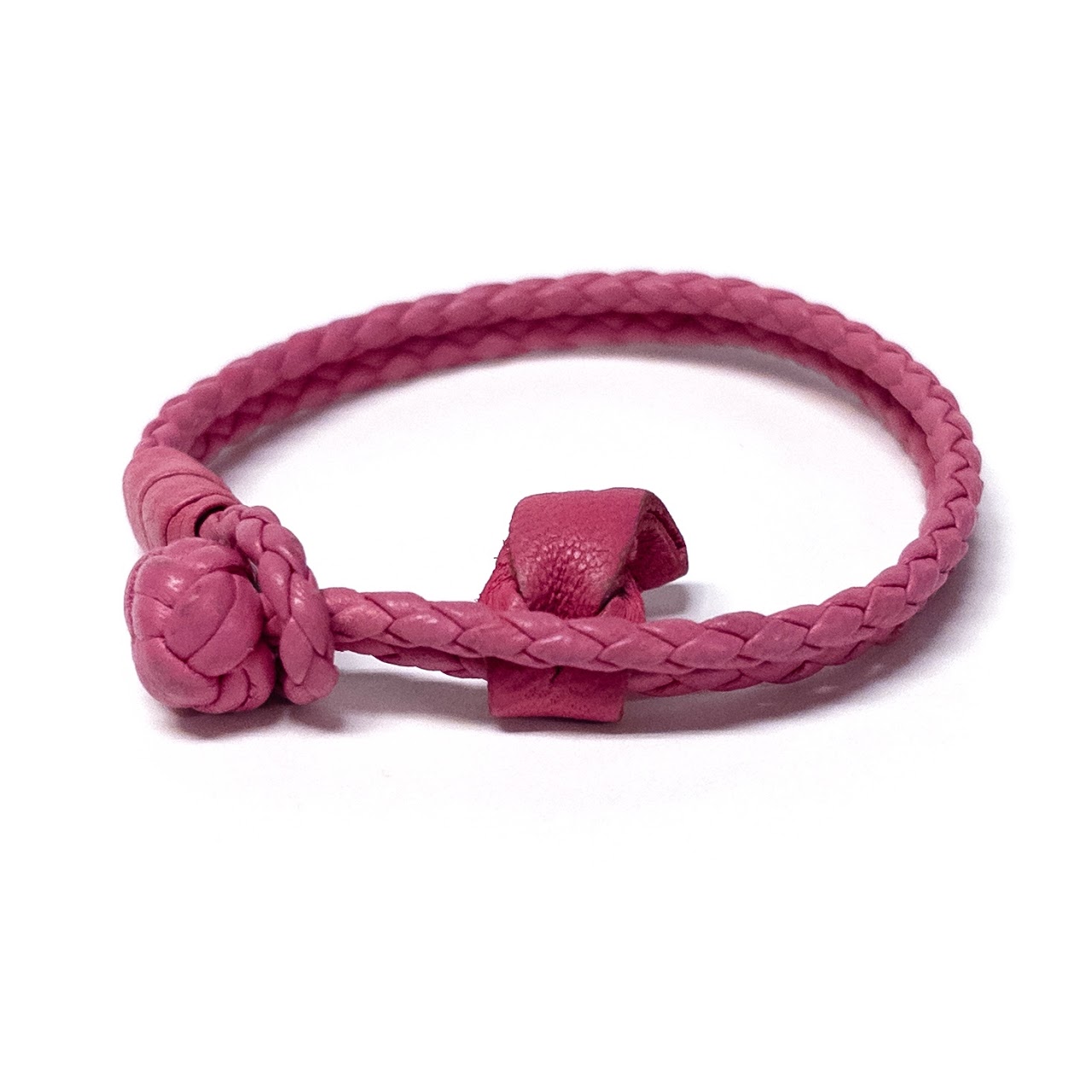 Bottega Veneta Intrecciato Woven Leather Narrow Bracelet in Pink