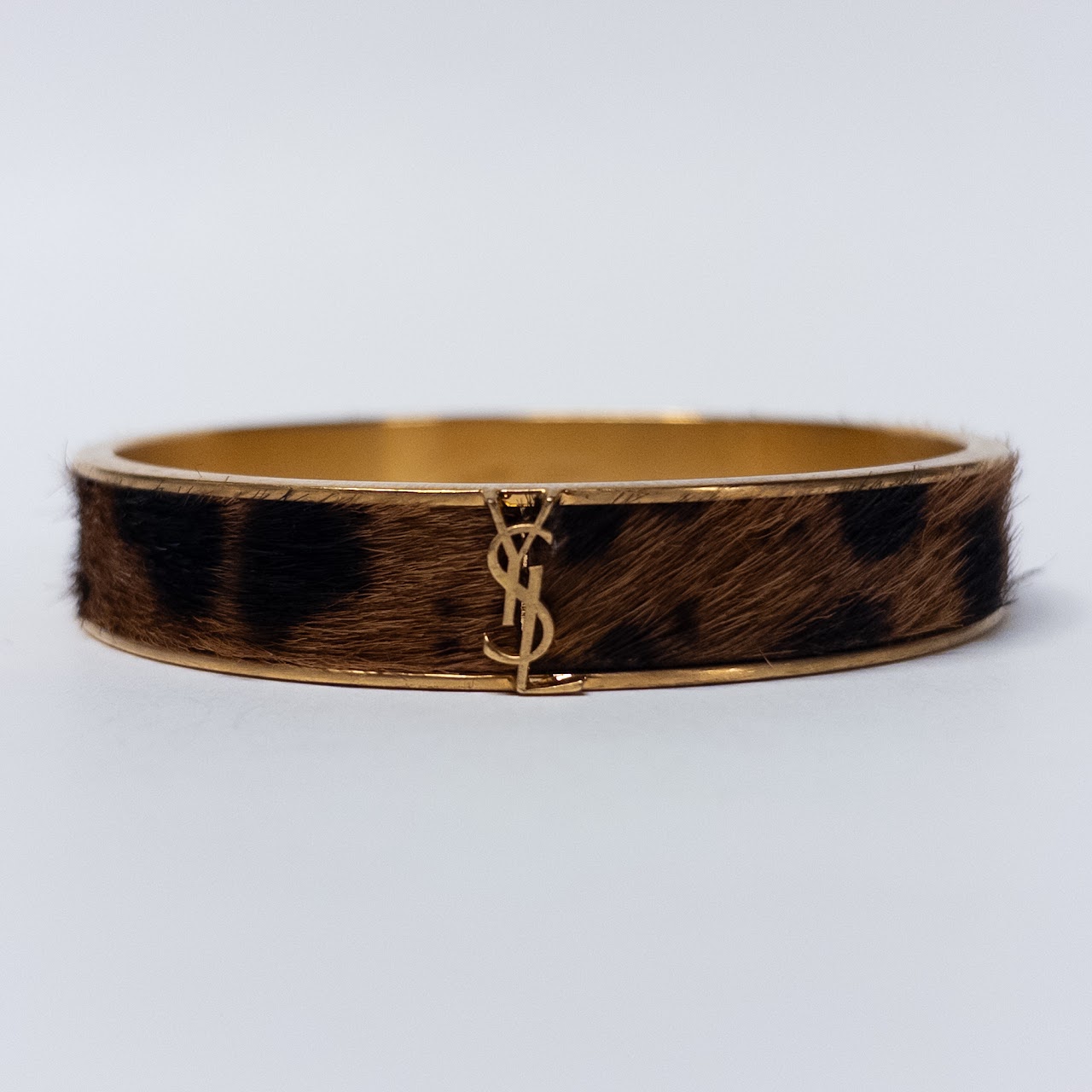 YSL Saint Laurent Faux Leopard Pony Hair Bangle Bracelet