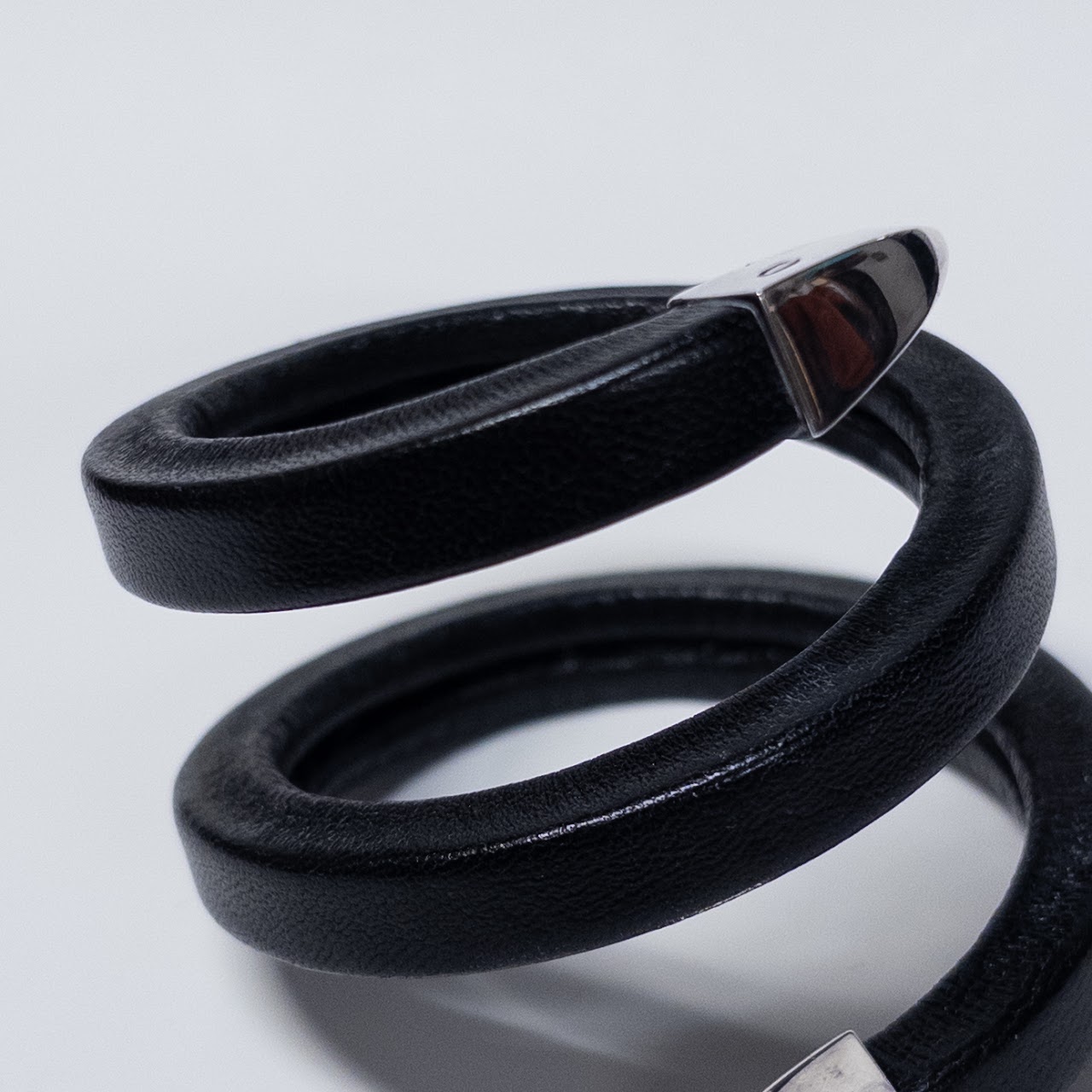 Bottega Veneta Leather and Sterling Silver Wrap Bracelet