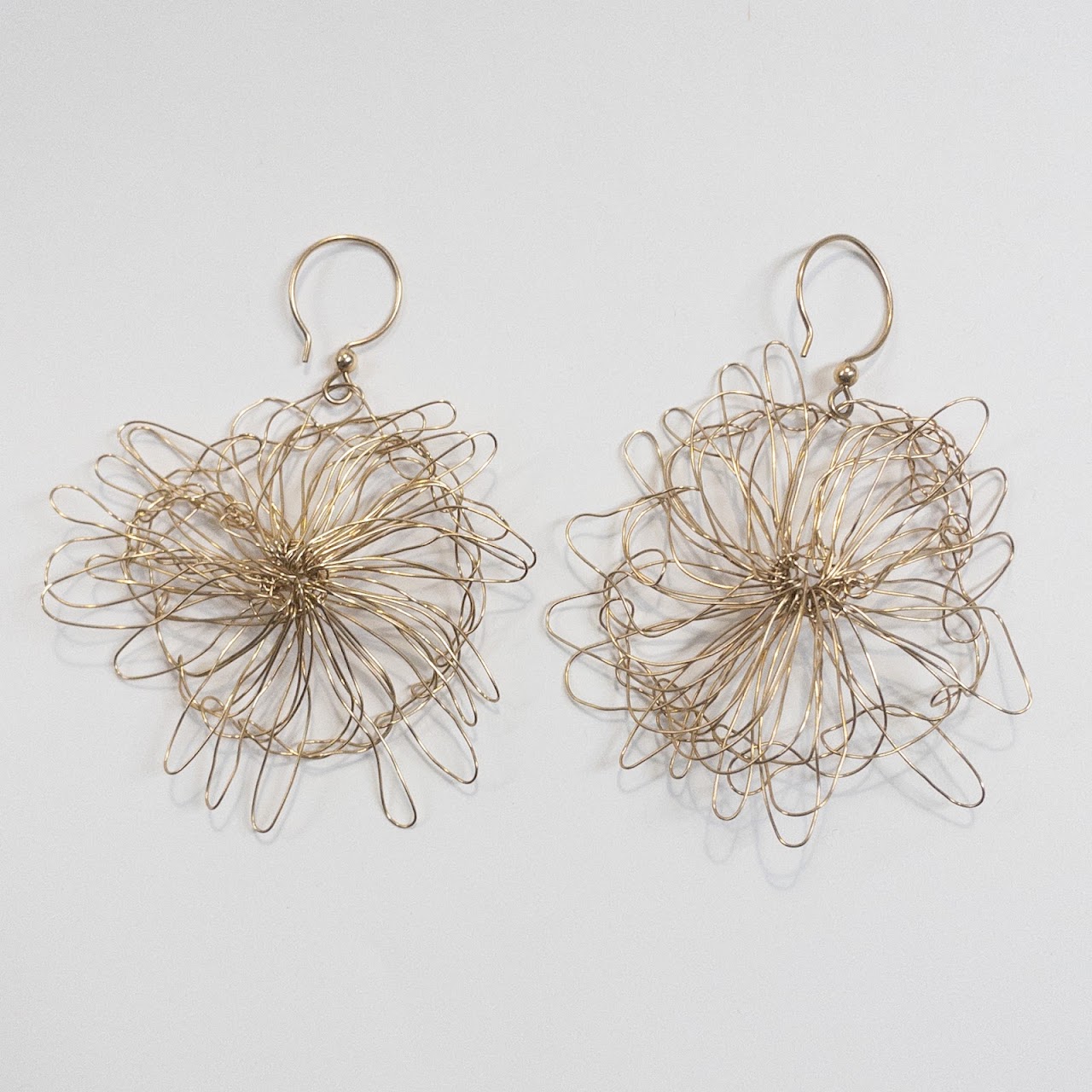 14K Gold Abstract Flower Wire Earrings