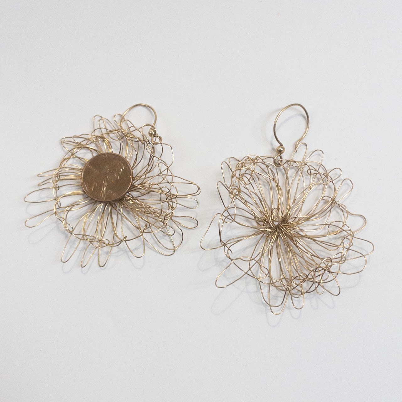 14K Gold Abstract Flower Wire Earrings