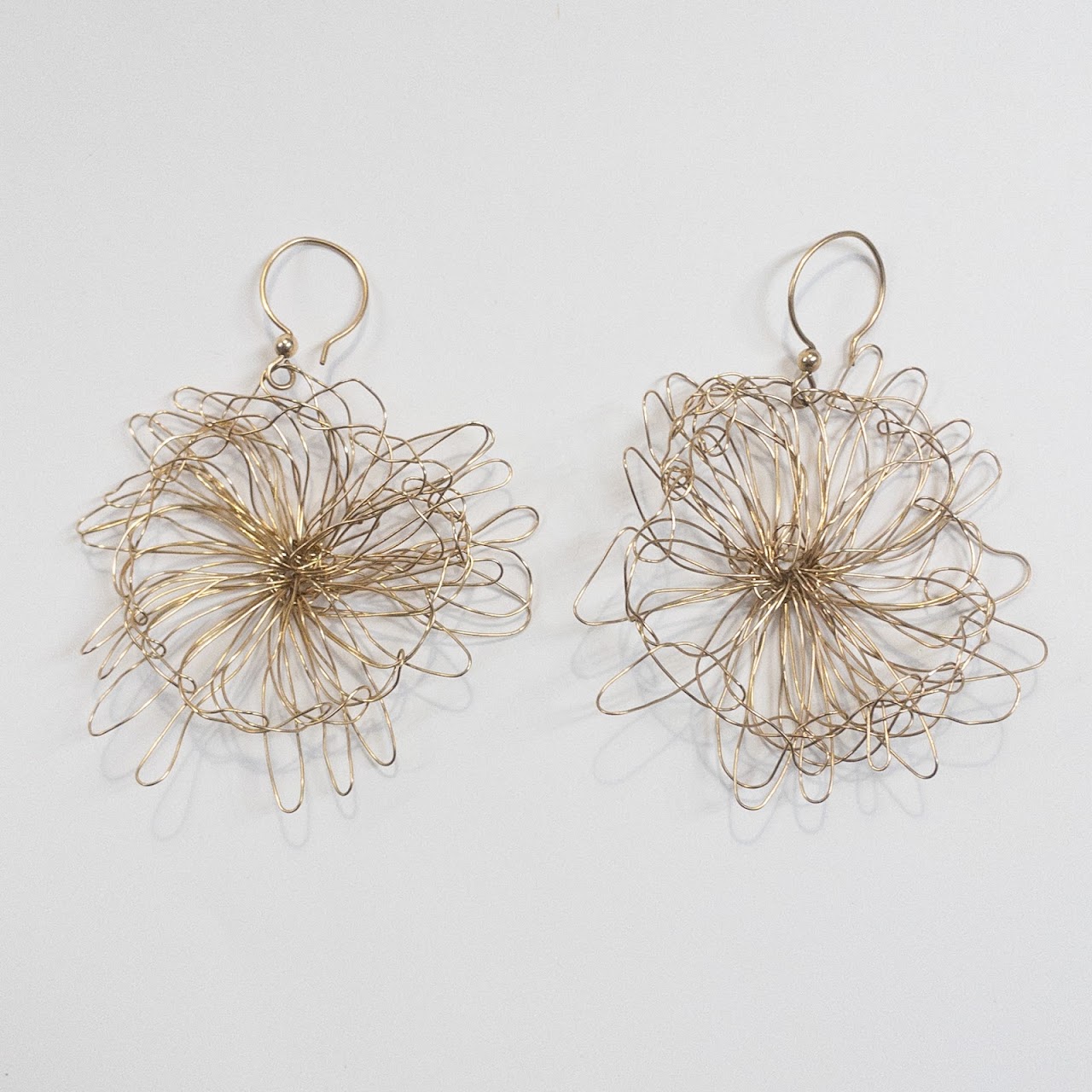 14K Gold Abstract Flower Wire Earrings