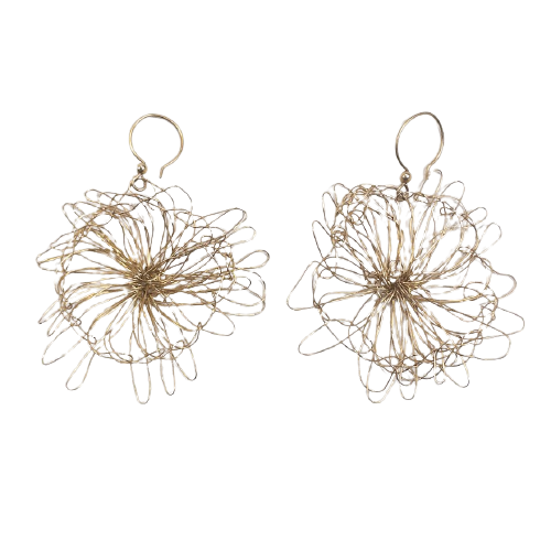 14K Gold Abstract Flower Wire Earrings