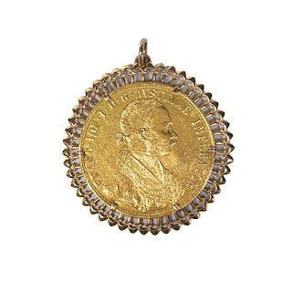 98.6% Gold Austrian Empire Franz Joseph I 4 Ducats Coin in 18K Setting