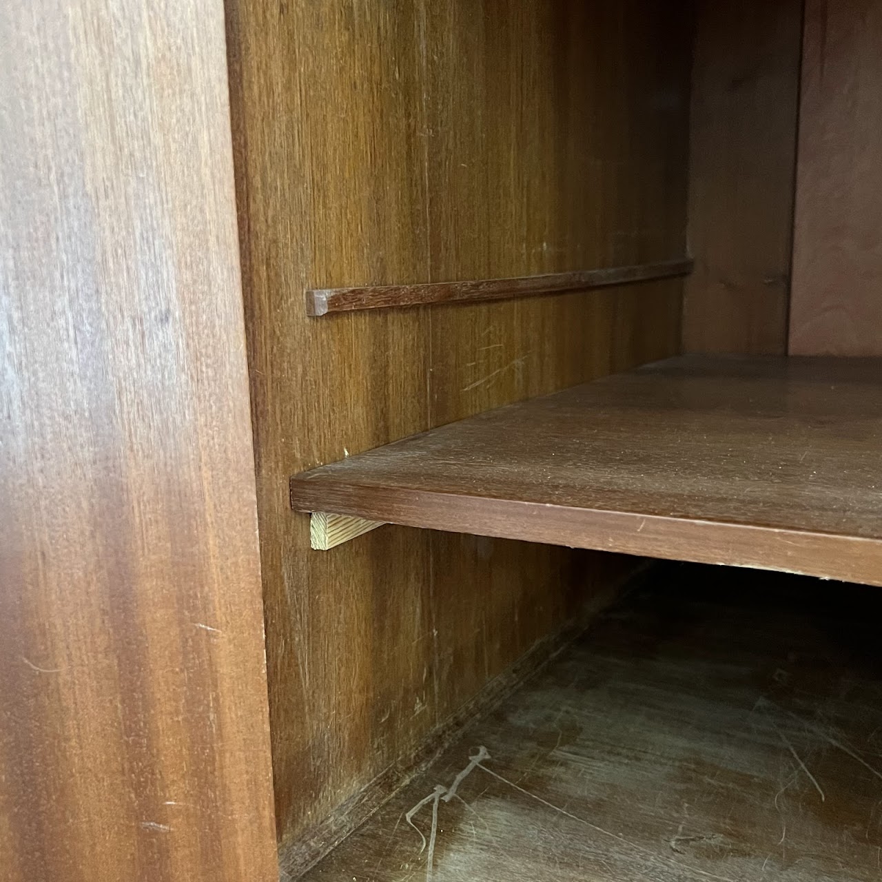 Art Deco Walnut Executive Desk with Sliding Glass Door Bookshelf Back