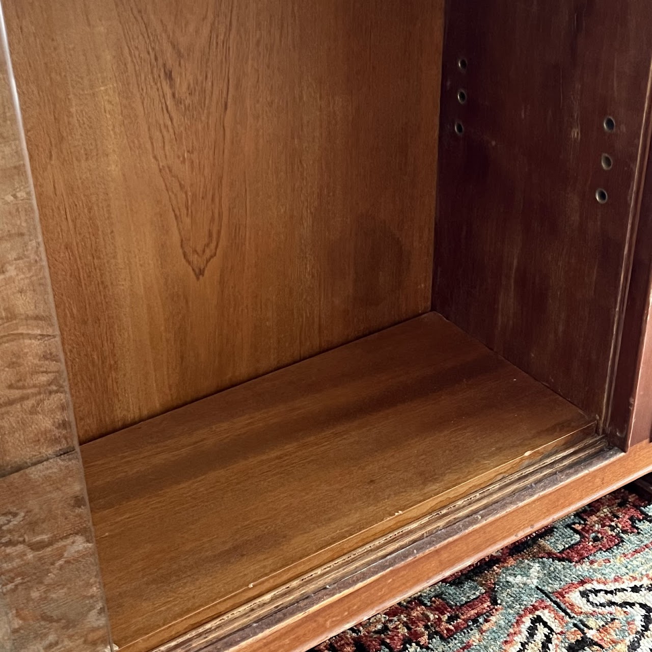 Art Deco Walnut Executive Desk with Sliding Glass Door Bookshelf Back