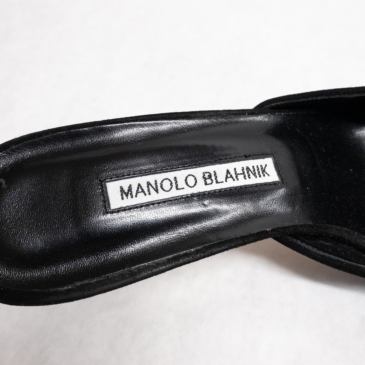 Manolo Blahnik Black Suede Buckle Mules