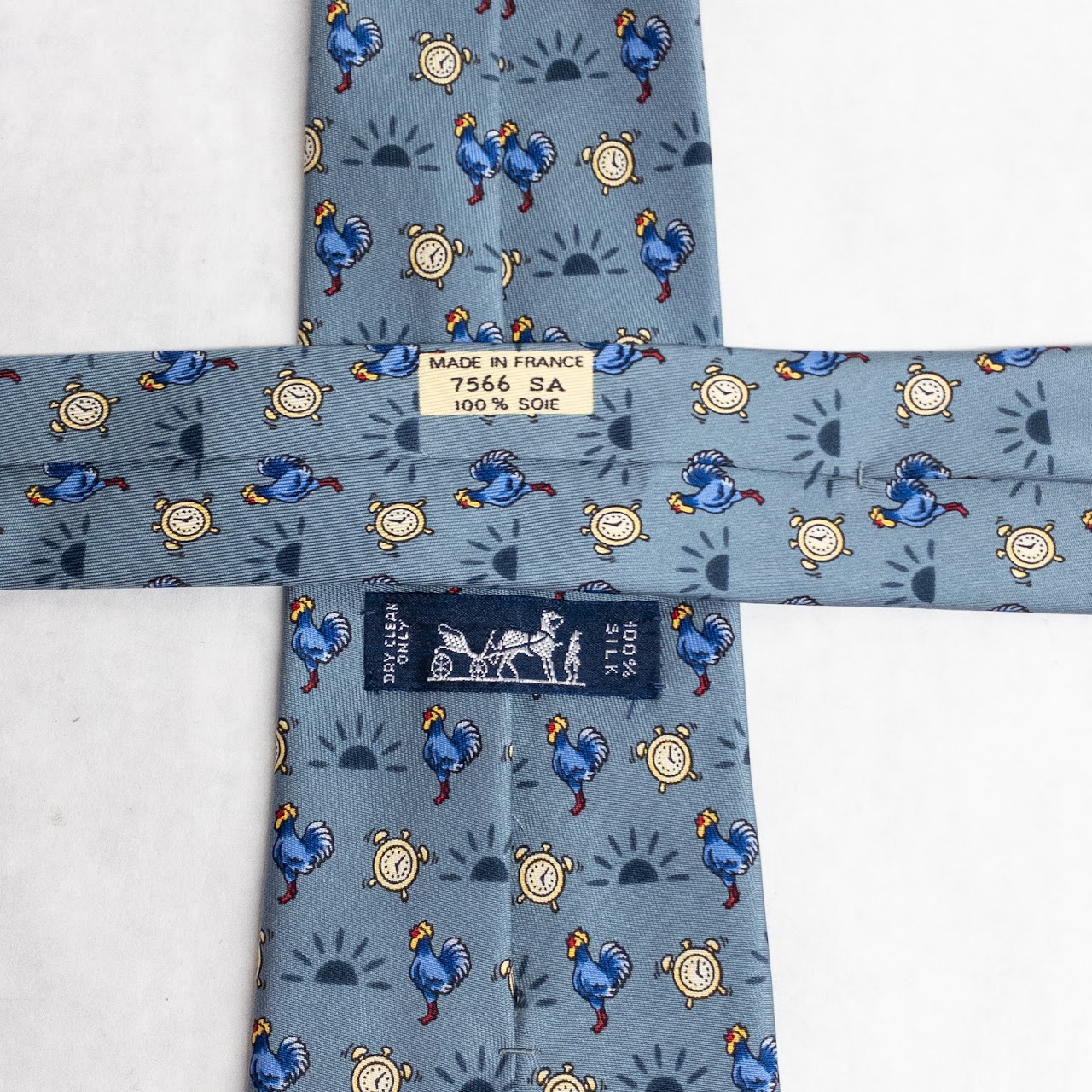 Hermès Silk Twill Rooster and Alarm Clock Pattern Tie