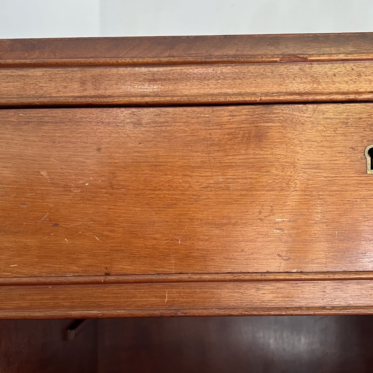 Art Deco Walnut Executive Desk with Sliding Glass Door Bookshelf Back