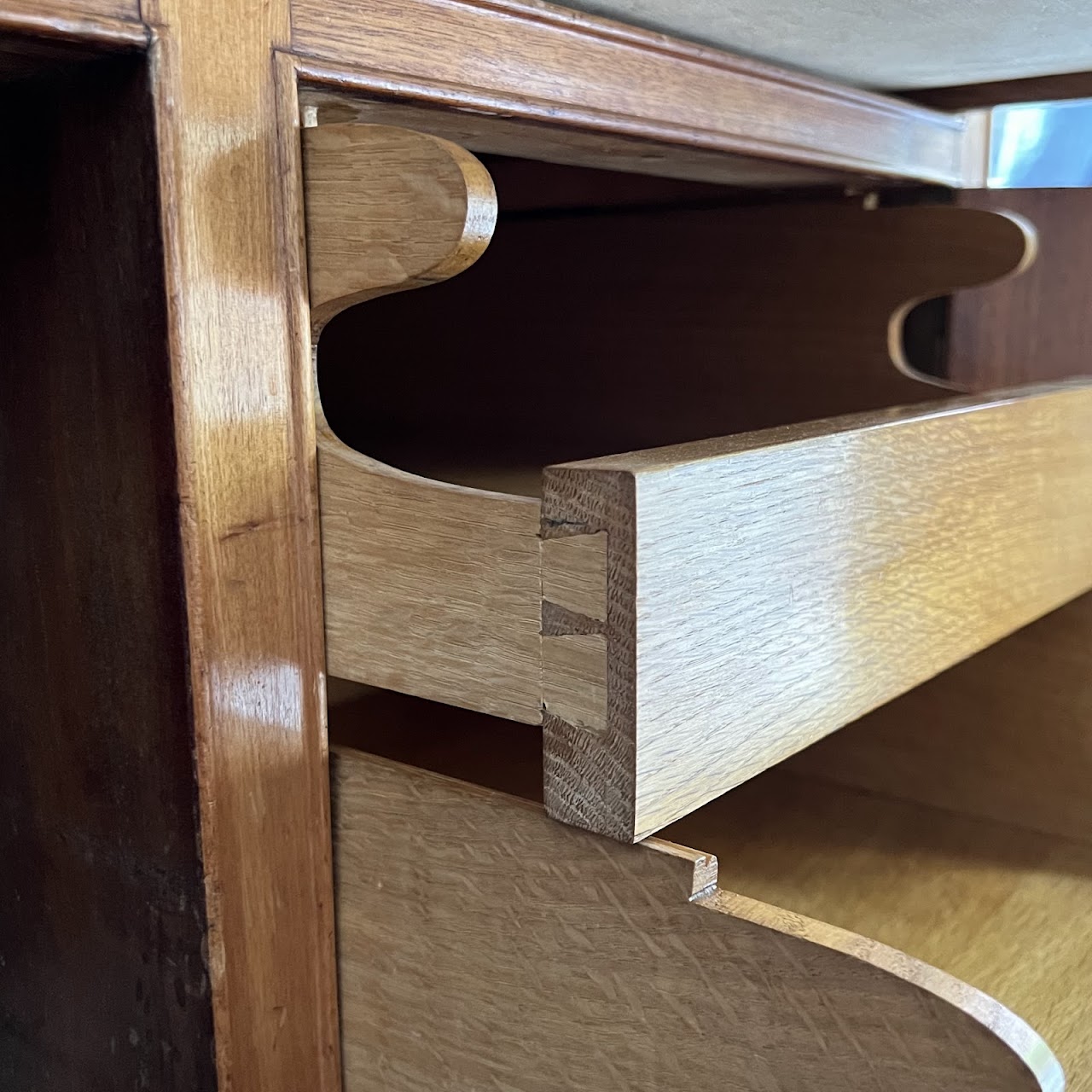 Art Deco Walnut Executive Desk with Sliding Glass Door Bookshelf Back