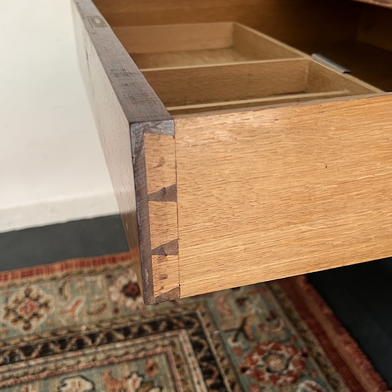 Art Deco Walnut Executive Desk with Sliding Glass Door Bookshelf Back