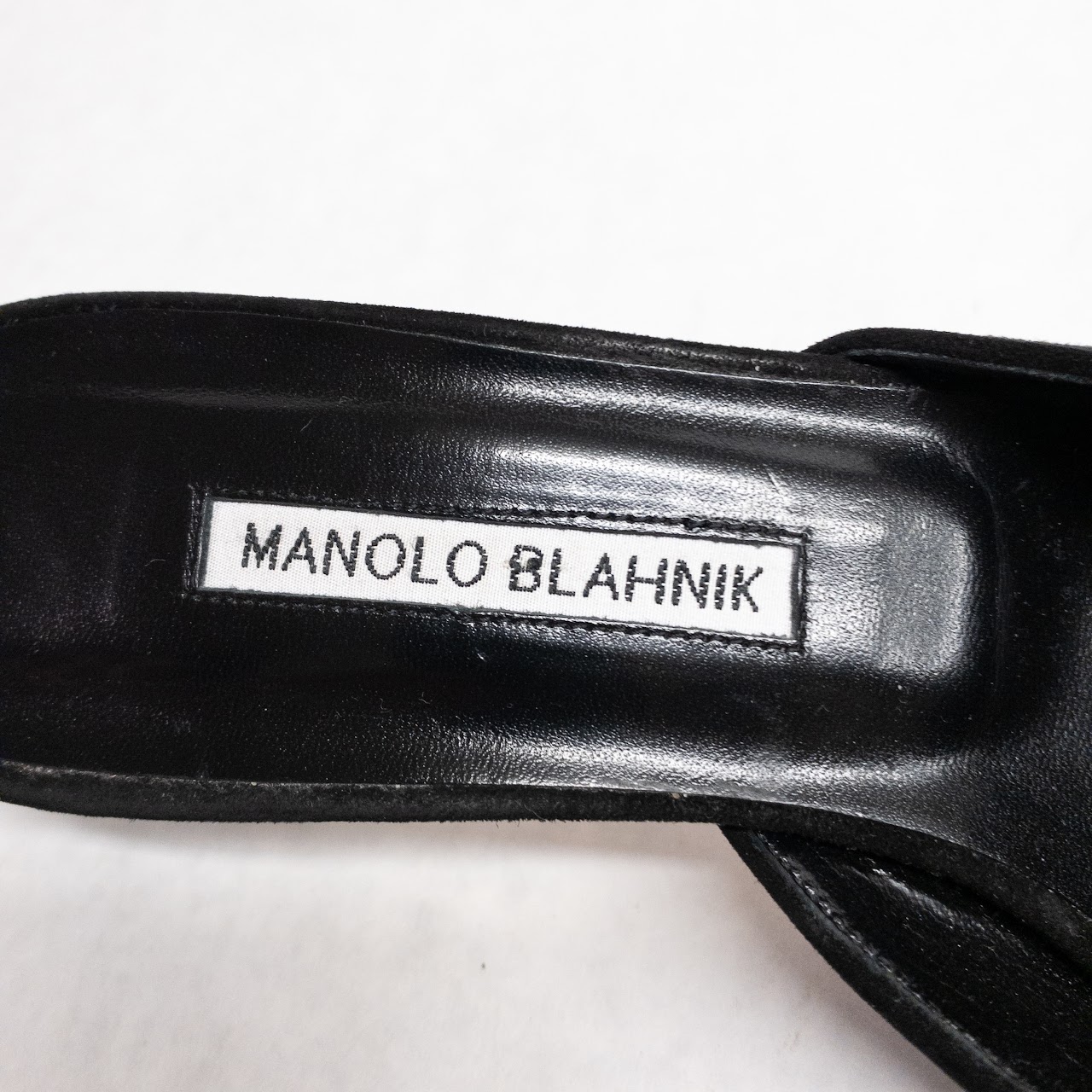 Manolo Blahnik Black Suede Buckle Mules