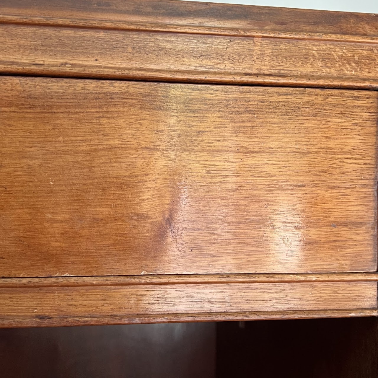 Art Deco Walnut Executive Desk with Sliding Glass Door Bookshelf Back