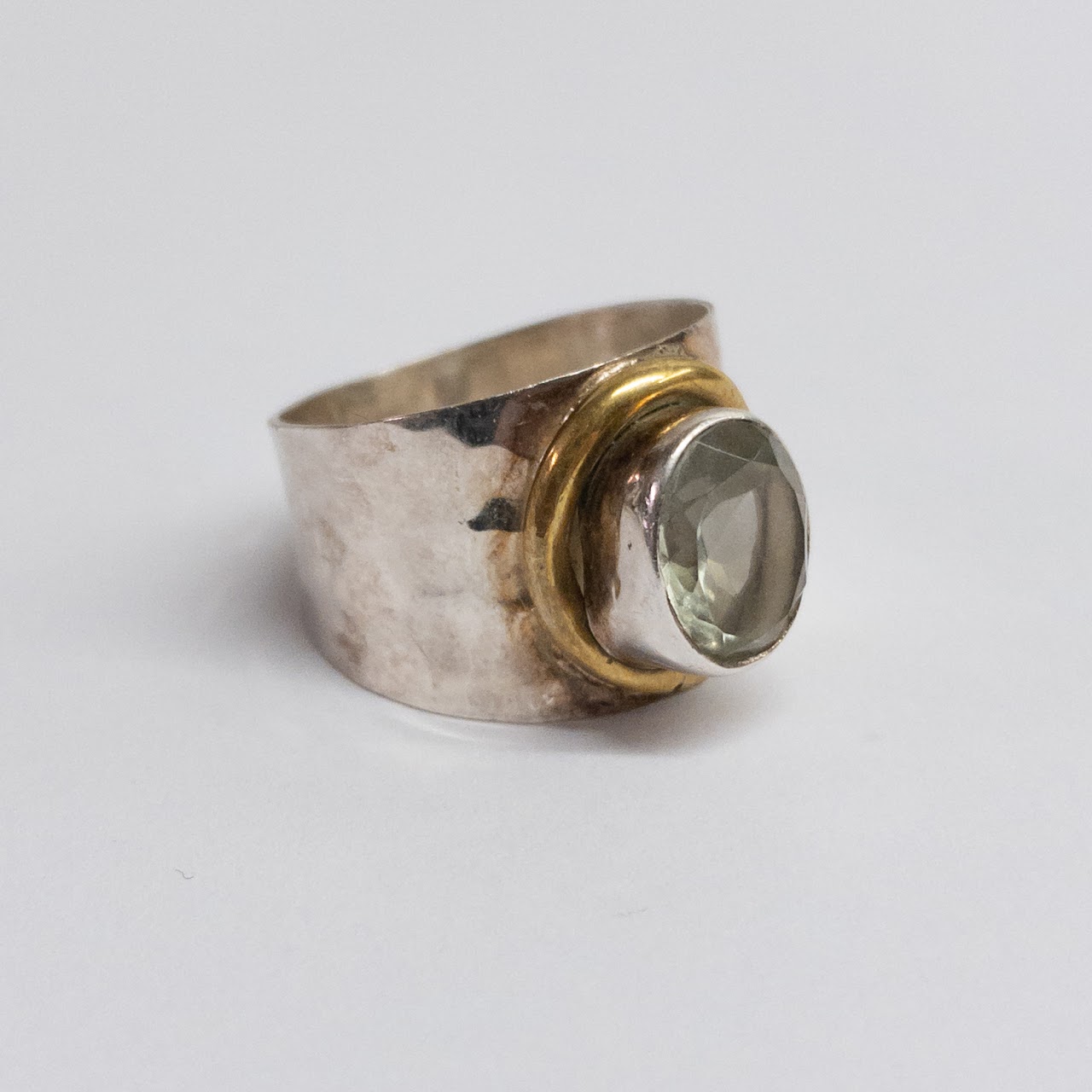 Sterling Silver, Vermeil, and Aquamarine Solitaire Ring