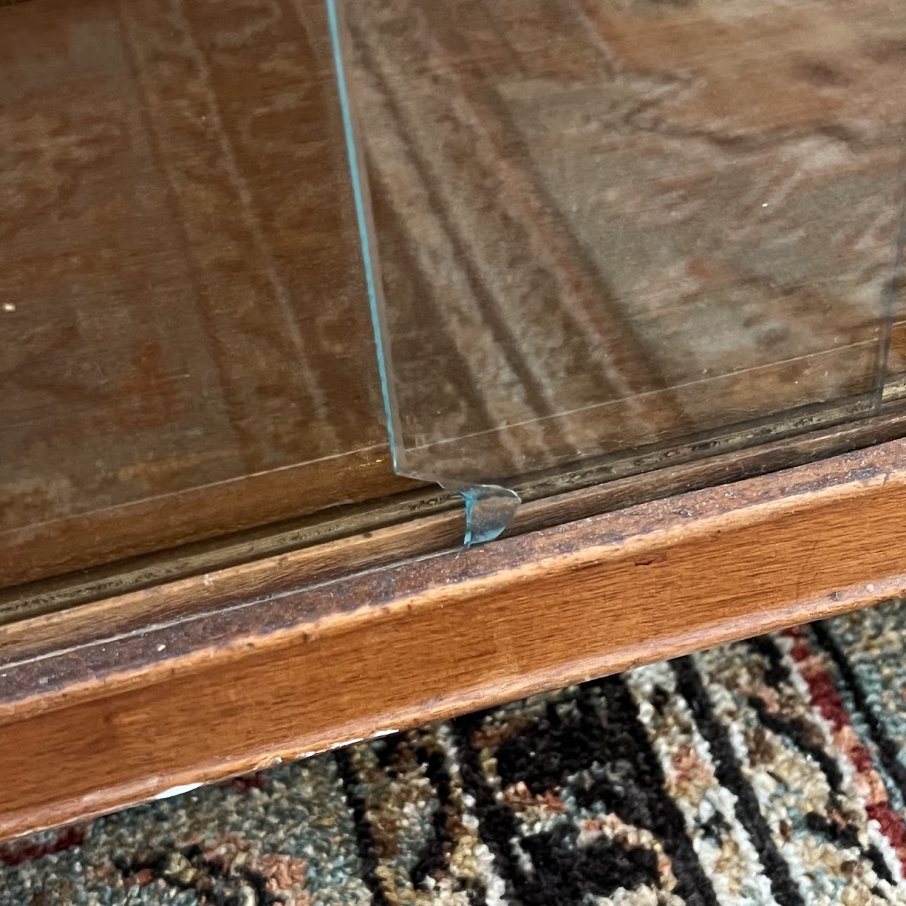 Art Deco Walnut Executive Desk with Sliding Glass Door Bookshelf Back