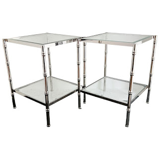 Polished Nickel Faux Bamboo End Table Pair