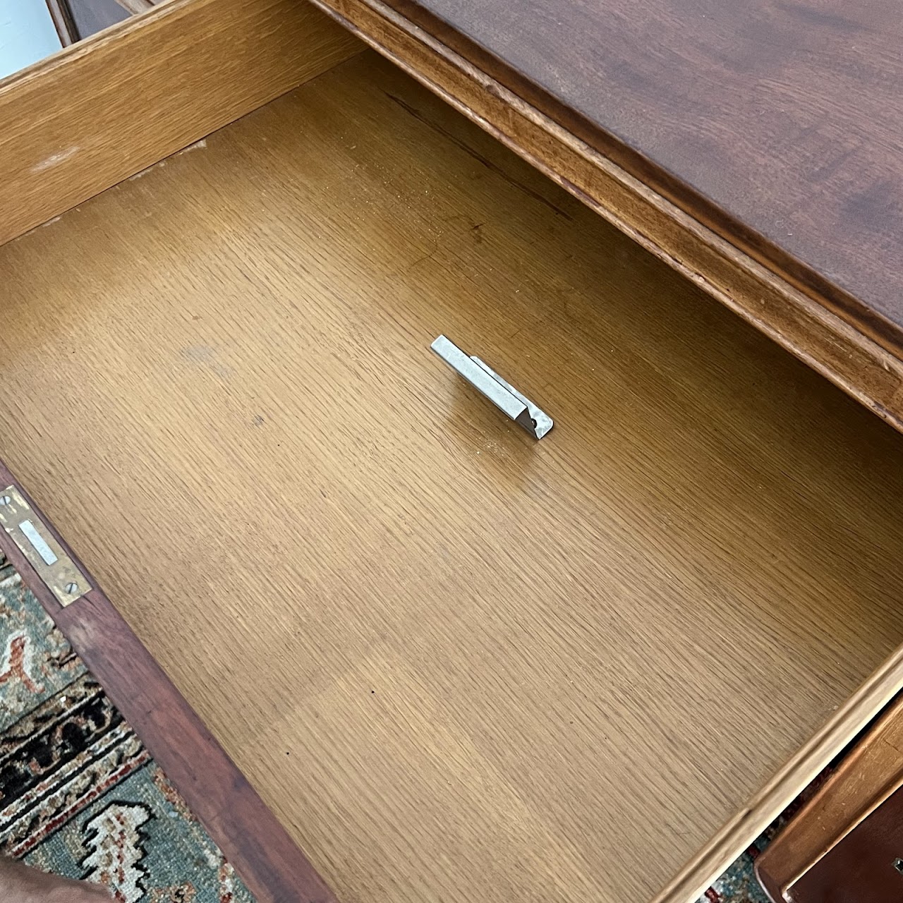 Art Deco Walnut Executive Desk with Sliding Glass Door Bookshelf Back