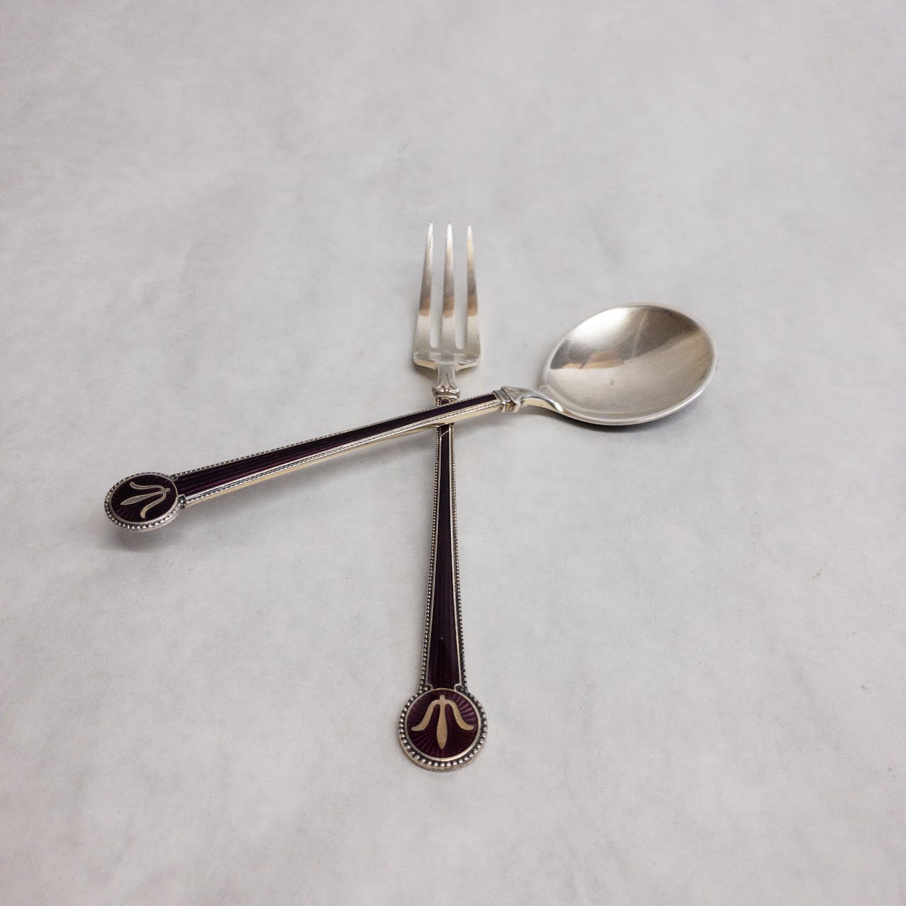 David Andersen Sterling Silver Guilloche Fork & Spoon Set