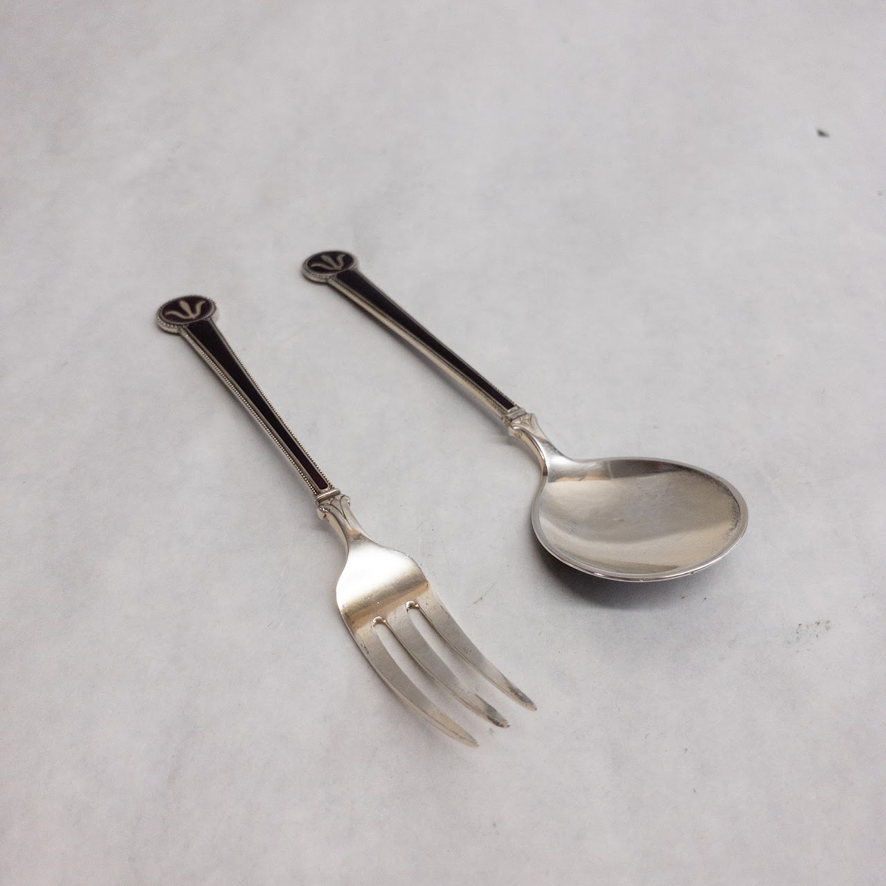 David Andersen Sterling Silver Guilloche Fork & Spoon Set