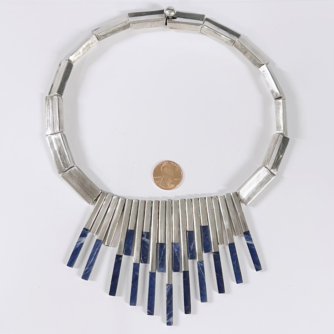 970 Sterling Silver & Lapis Lazuli Bib Necklace