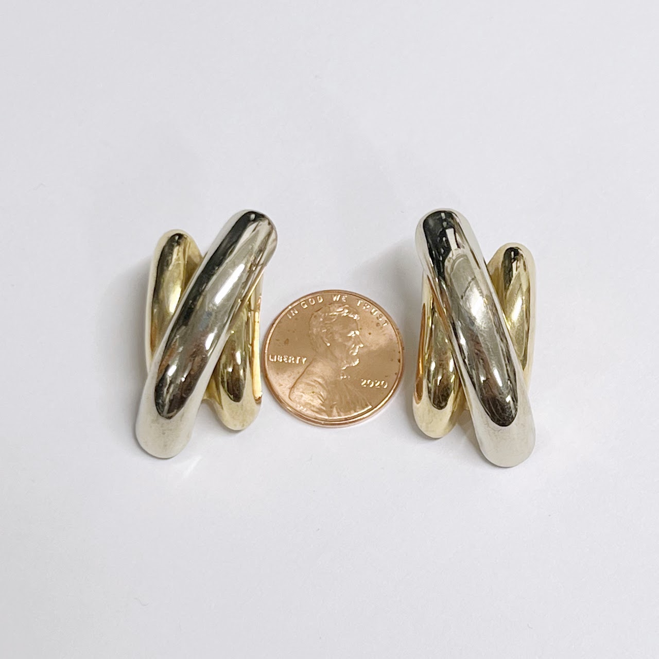 14K Gold Two-Tone Modernist Earrings