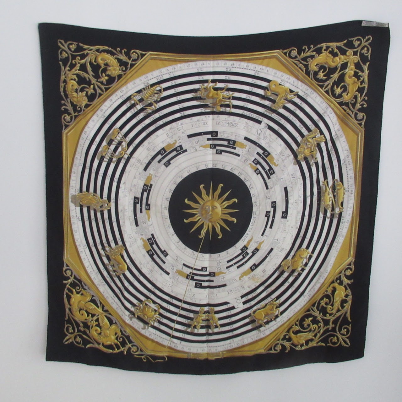 Hermès Black Silk Zodiac Scarf