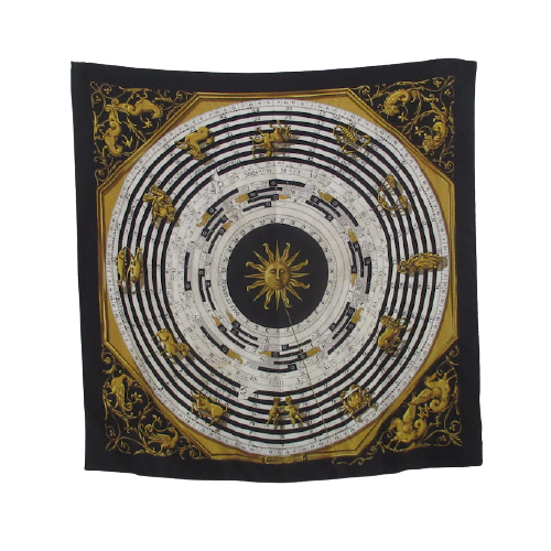 Hermès Black Silk Zodiac Scarf