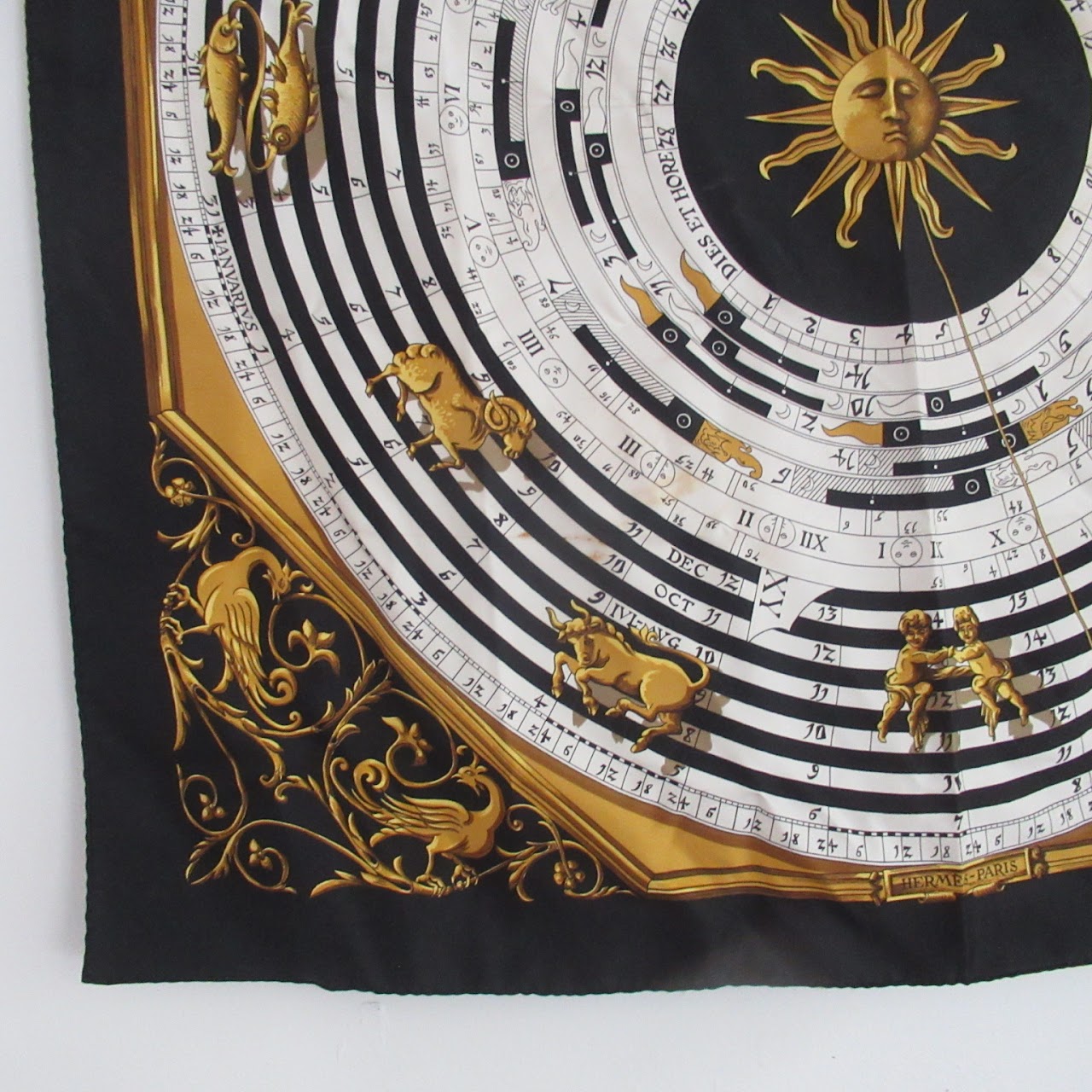 Hermès Black Silk Zodiac Scarf