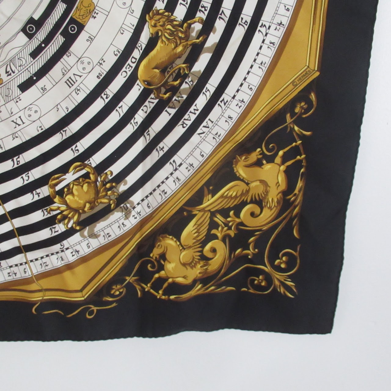 Hermès Black Silk Zodiac Scarf