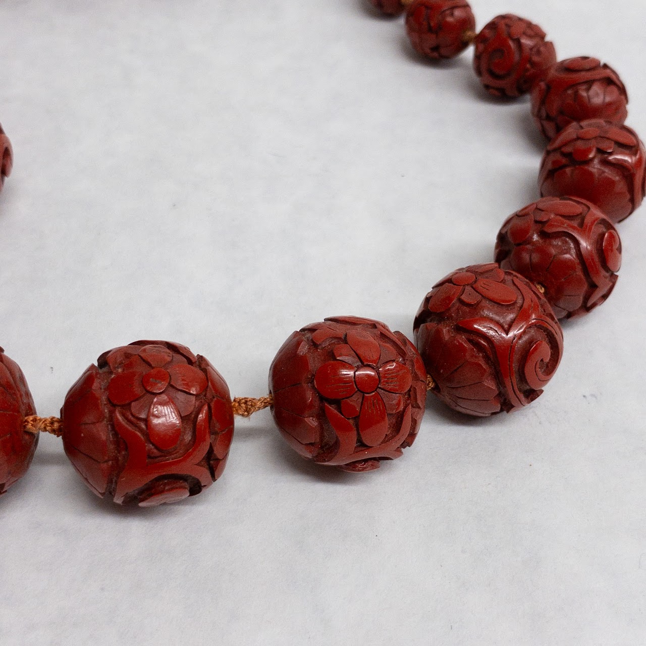 Chinese Cinnabar Beaded Necklace