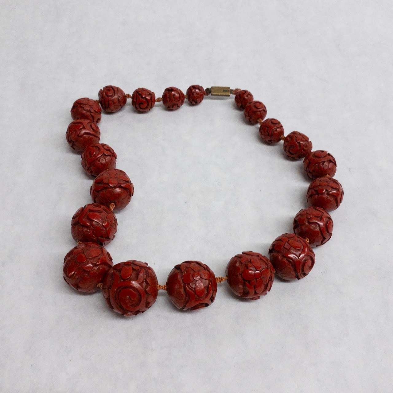 Chinese Cinnabar Beaded Necklace