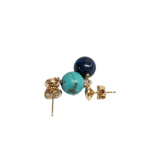 14K & 18K Gold Turquoise & Lapis Lazuli Mixed Drop Earrings