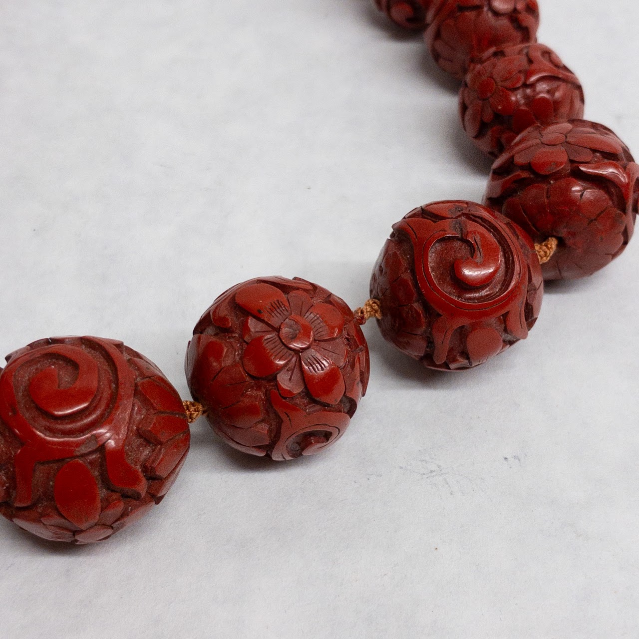 Chinese Cinnabar Beaded Necklace