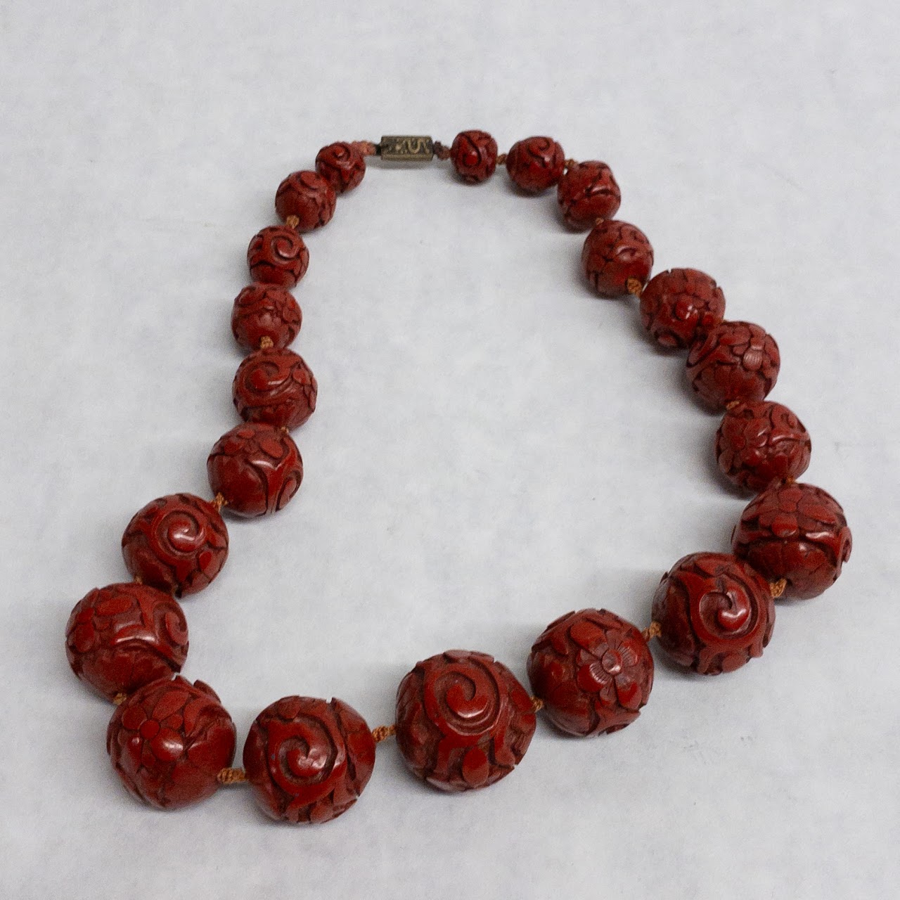 Chinese Cinnabar Beaded Necklace