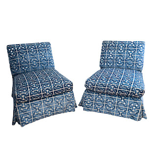 Geometric Custom Slipper Chair Pair