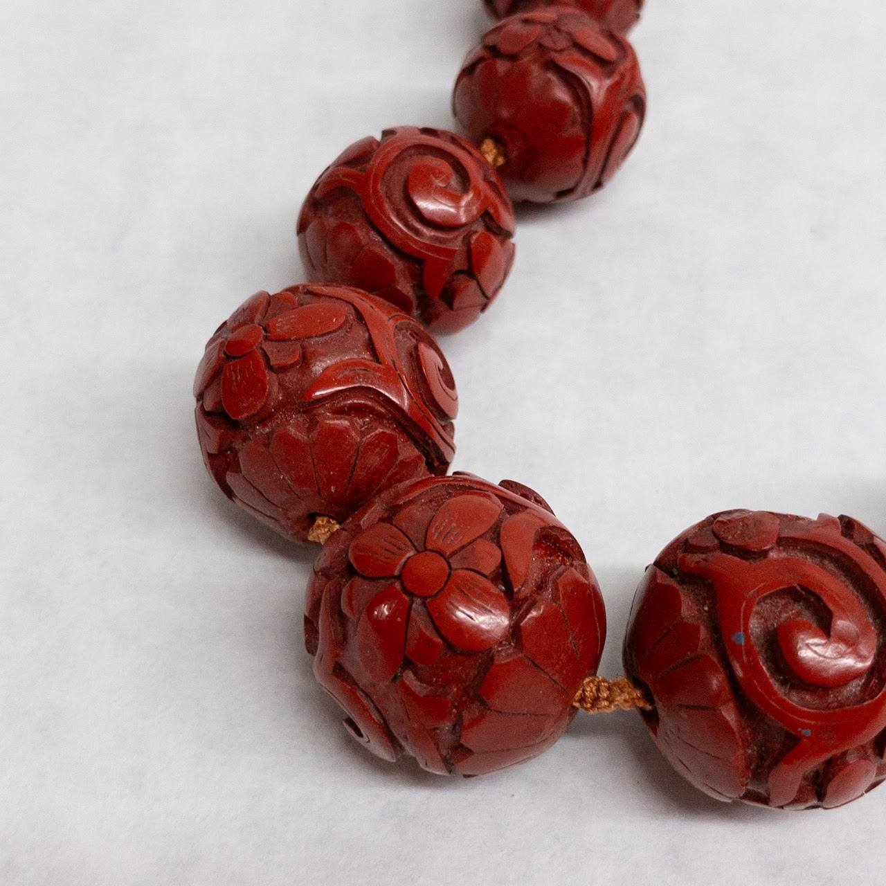 Chinese Cinnabar Beaded Necklace