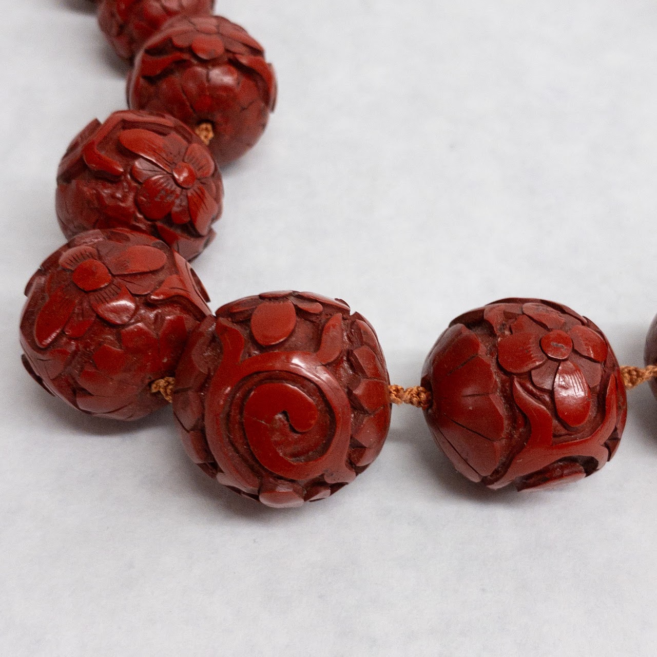 Chinese Cinnabar Beaded Necklace