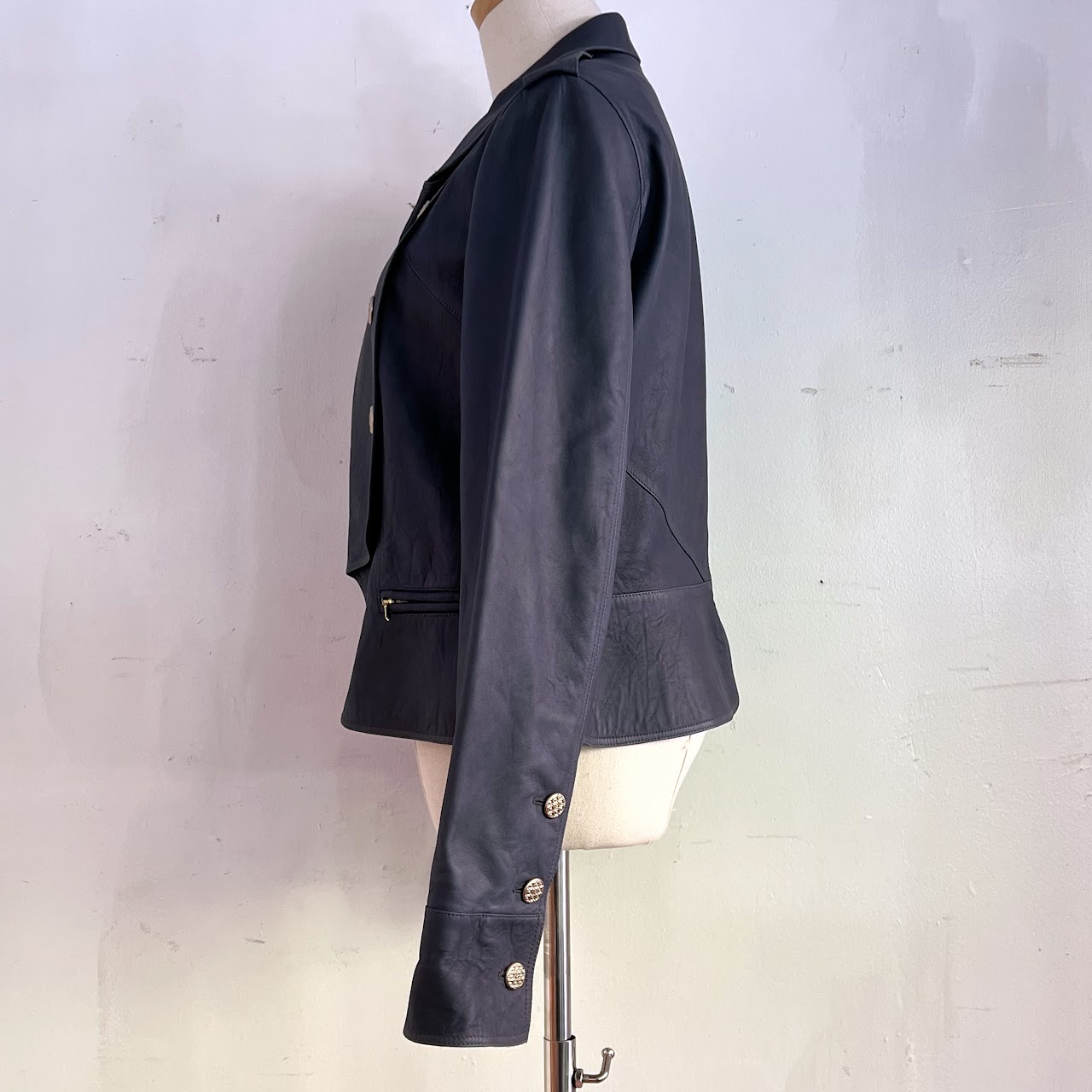 Chanel Deep Blue Lamb eather Jacket