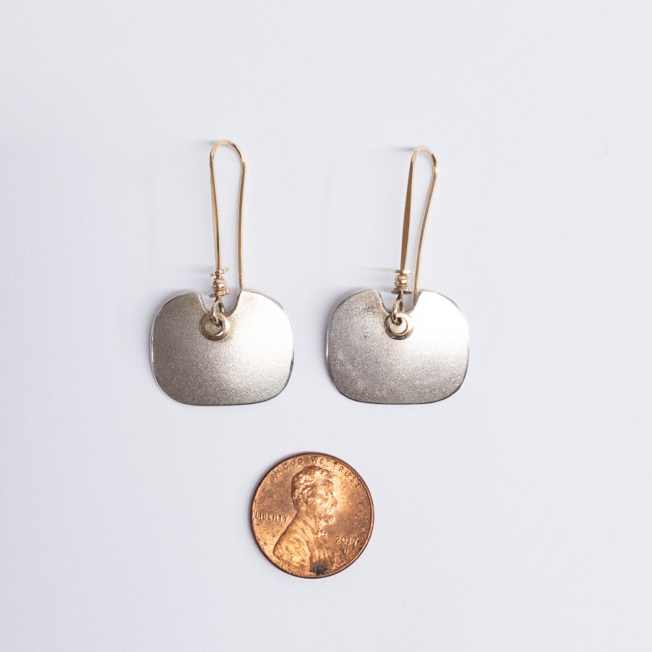 Ed Levin Sterling Silver and 14K Gold Modernist Earrings