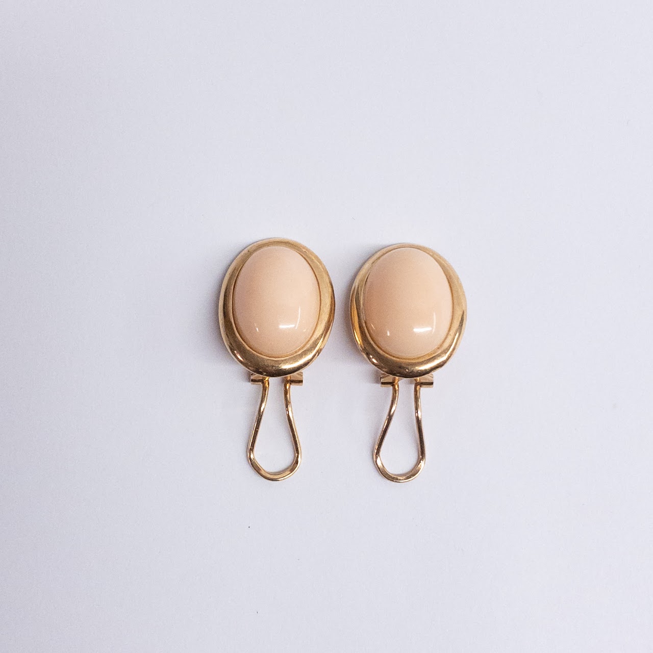 14K Gold and Angel Skin Coral Clip Earrings